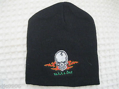 White Skull Orange Flames on Black Beanie Ski Hat Cap Beanie Style-New!