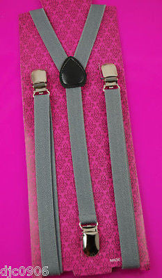 Unisex Thin 3/4"Gray Grey Silver Adjustable Y-Style Back suspenders-Suspenders