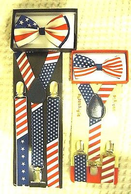 Father & Son US American Flag Adjustable Bow Tie & Adjustable Suspenders Combo-2