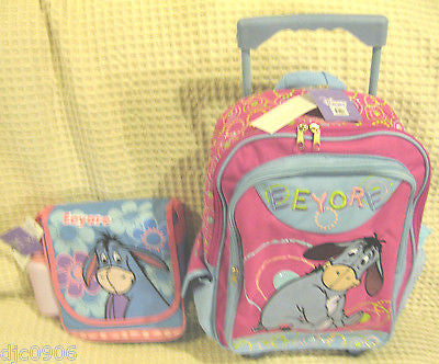 WALT DISNEY WINNIE THE POOH EEYORE 16" ROLLING BACKPACK & MATCHING LUNCHBOX-NEW