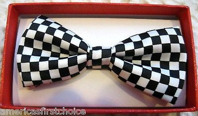 Kids Boys Girls Black and White Checkers Checkered Adjustable Bow Tie-New!