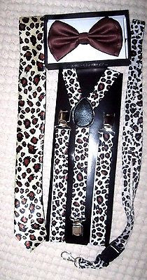 Brown Cheetah Leopard Print Adjustable Bow tie,Necktie,Suspenders,&Lanyard-New!
