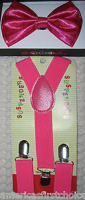 Kid's Boys Girls White Adjustable Pre-Tied Zip NeckTie & White Y-Back Suspenders