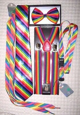 Unisex Rainbow Stripes Adjustable Bow tie,Neck Tie,Suspenders,Lanyard,Shoelaces5