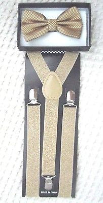 Shiny Gold Adjustable Bow tie & Gold Glitter Adjustable Suspenders-Brand New!!