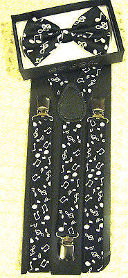 Musical Notes Adjustable Bowtie & Adjustable Musical Note Suspenders Combo-New!