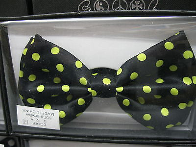 BLACK WITH YELLOW POLKA DOTS PRE-TIED ADJUSTABLE BOW TIE-NEW!POLKA DOT BOW TIE