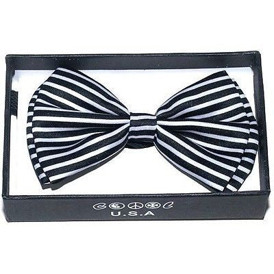 BLACK WHITE STRIPES TUXEDO ADJUSTABLE BOWTIE BOW TIE-NEW!BLACK WHITE BOW TIE