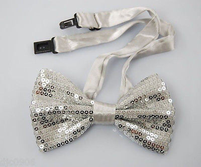 SILVER SEQUIN TUXEDO ADJUSTABLE BOWTIE BOW TIE-NEW GIFT BOX!