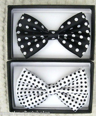 BLACK WHITE POLKA DOT AND WHITE BLACK POLKA DOT ADJUSTABLE BOWTIES BOW TIES-NEW!