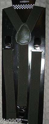 Solid Navy Army Dark Green Y-Shape Back Adjustable Suspenders for Women Men-New