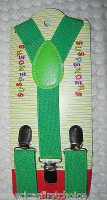 BOYS GIRLS KIDS FOREST DARK GREEN CLIP-ON Y-Back Elastic Suspenders 1.5CM WIDTH