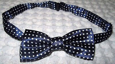 Kids Boys Girls Children Navy Blue with White Polka Dots Adjustable Bow Tie-New