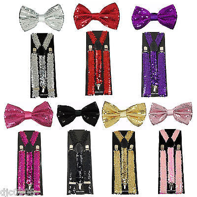 HOT PINK Sequin Adjustable Bowtie & HOT PINK Sequin Adjustable Suspenders Combo