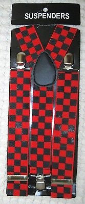 Unisex Wide Black Red Checkered Adjustable Y-Style Back suspenders-New in Pkg