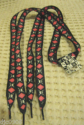 Premium Flat Black&Pink Diamonds Skull Crossbones Rockabilly Punk Shoe laces-New