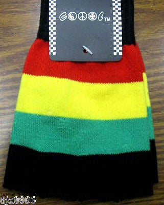 RASTA RED YELLOW GREEN STRIPES JAMICIAN KNIT FINGERLESS GLOVES WINTER WOMENS MEN