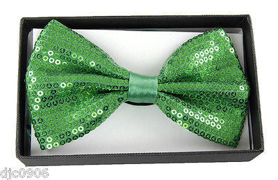 Unisex GREEN Sequin Tuxedo Classic BowTie Neckwear Adjustable Bow Tie-New