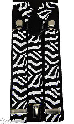 THICK 1 1/2" ZEBRA THICK PRINT STRIPES Adjustable Y-Style Back suspenders-New!