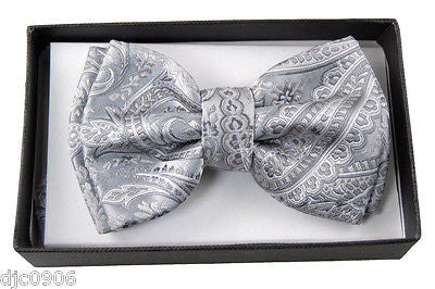 SILVER GRAY GREY PAISLEY DESIGN ADJUSTABLE BOW TIE-PAISLEY DESIGN BOW TIE-NEW!