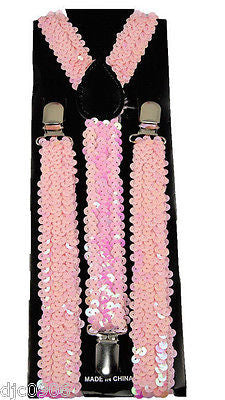 LIGHT PINK Sequin Y-Shape Back Adjustable Suspenders Unisex,Men,Women-New