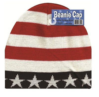 US American Flag Red,White,& Blue Stripes&Stars Flag Beanie POM POM Ski Cap-New!