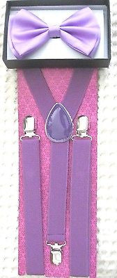 Solid Purple Adjustable Bow Tie & Solid Purple Adjustable Suspenders Combo-New