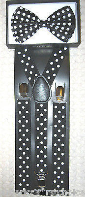 Unisex Men's Women's Navy Blue Polka Dot Adjustable Y-Back Suspenders--New!