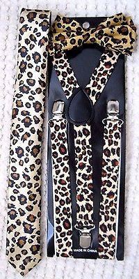 Leopard Print Adjustable Bowtie,Tie,and Leopard Adjustable Suspenders Combo-New!