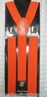 ORANGE WITH BLACK TIPS TUXEDO BOW TIE+ ORANGE ADJUSTABLE SUSPENDERS COMBO SET