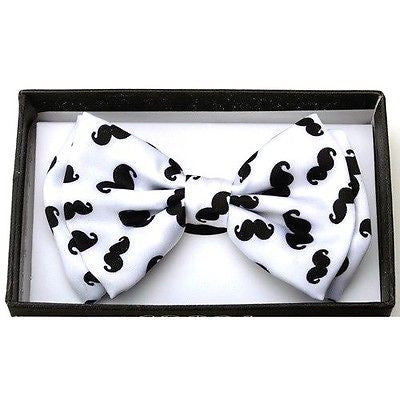 UNISEX TUXEDO WHITE WITH BLACK MUSTACHES ADJUSTABLE STRAP BOW TIE-NEW GIFT BOX!