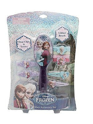 Disney Frozen Glitter Hair Accessory Set (Brush,Barrettes,Terries) by Disney-New