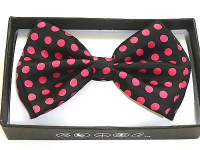 BLACK WITH LARGE PINK POLKA DOTS ADJUSTABLE BOW TIE-NEW!POLKA DOT BOW TIE-NEW-V2