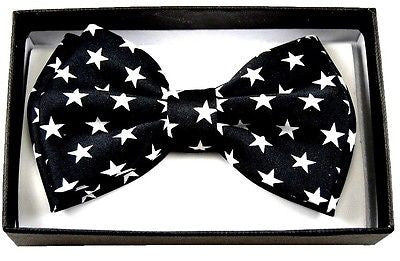 BLACK WITH WHITE STARS STARRED ADJUSTABLE BOW TIE BOWTIE-NEW IN BOX!STARS BOWTIE