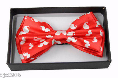 Red with White Mustaches Adjustable Bow tie Bowtie-Red White Mustaches Bow Tie