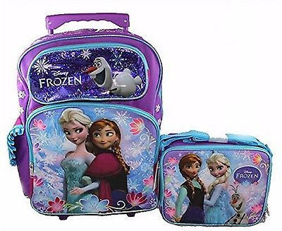 Disney Frozen Anna Elsa Sisters Stick Together 16" Rolling Backpack&Lunch Bag