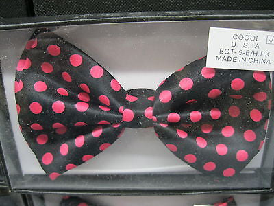 BLACK WITH PINK POLKA DOTS ADJUSTABLE FASHION  TUXEDO BOW TIE-NEW GIFT BOX!