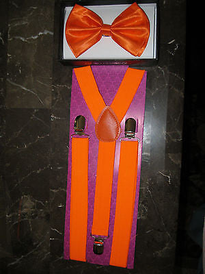 Brand New Awesome Neon Orange Bow Tie and Suspenders Combo Y-Back Set --New!