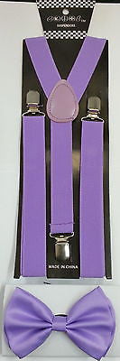 Unisex Tuxedo Purple Adjustable Bow tie & Purple Adjustable Suspenders Combo-New