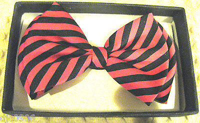 BLACK AND HOT PINK SWIRL STRIPED ADJUSTABLE BOWTIE BOW TIE-NEW GIFT BOX!