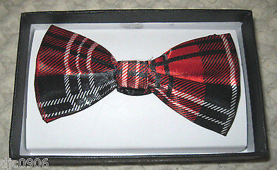 KIDS TEENS RED TUXEDO ADJUSTABLE BOW TIE+RED BLUE PLAID ADJ SUSPENDERS COMBO