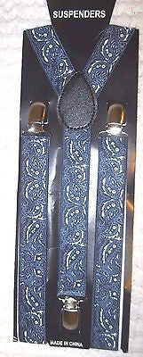 Unisex Men Royal Blue White Bandanna Paisley Y-Back Adjustable Suspenders-New!