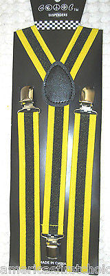 Black & Bright Yellow Stripes Y-Back Adjustable Suspenders Unisex,Men,Women-New!