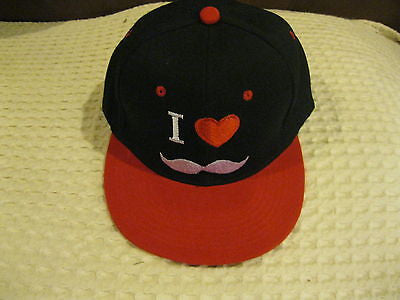 I Love my Mustache Red Embroid Mustache Red Brim Truck Adjustable Cap/Hat-New!