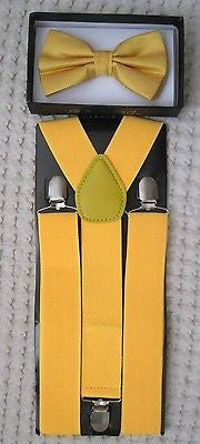 Yellow Mesh Adjustable Bow tie & Wide Yellow Adjustable Suspenders Combo-New!