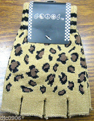 CHEETAH LEOPARD PRINT BROWN BEIGE/TAN FINGERLESS GLOVES KNIT SAFARI ANIMAL-NEW!