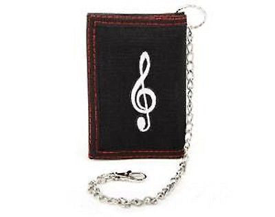 Tri-fold Fabric Wallet with Embroidered Music G-clef Patch with Belt Chain-New!