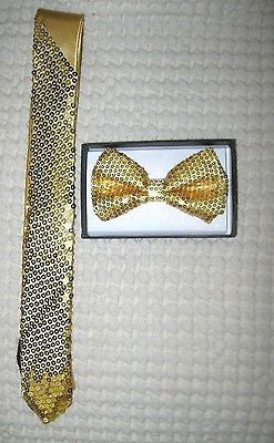 Gold Sequin Neck tie & Solid Gold Sequin Adjustable Bow tie Combo Set-Brand new2