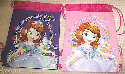 2 LITTLE PRINCESS PURPLE AND PINK DRAWSTRING BAG BACKPACKS TRAVEL STRING POUCHES