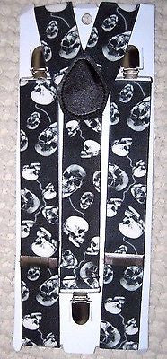 Unisex BLACK WHITE SKELETON PLAYING GUITAR Y-Back Adjustable suspenders-New!